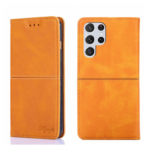 Samsung Galaxy S22 Ultra Cow Texture Magnetic Horizontal Flip Leather Phone Case - Light Brown