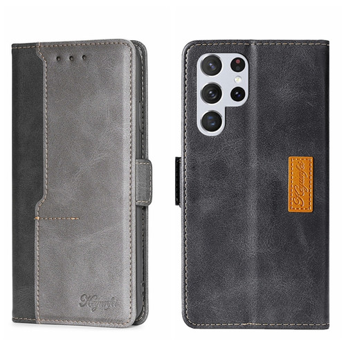 Samsung Galaxy S22 Ultra Contrast Color Side Buckle Leather Phone Case - Black + Grey