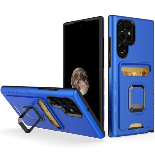Samsung Galaxy S22 Ultra 5G Card Shield Magnetic Holder Phone Case - Royal Blue