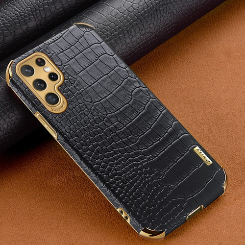 Samsung Galaxy S22 Ultra 5G 6D Electroplating Crocodile Texture Phone Case - Black