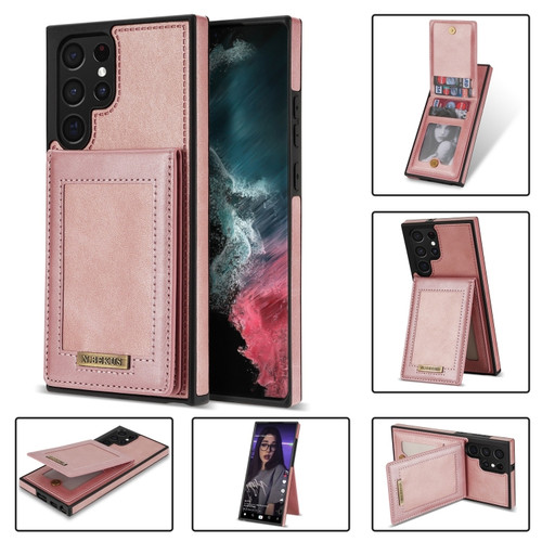 Samsung Galaxy S22 Ultra 5G N.Bekus Vertical Flip Card Slot RFID Phone Case - Rose Gold