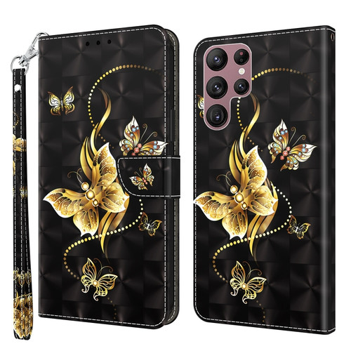 Samsung Galaxy S22 Ultra 5G 3D Painted Leather Phone Case - Golden Swallow Butterfly