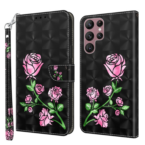 Samsung Galaxy S22 Ultra 5G 3D Painted Leather Phone Case - Rose