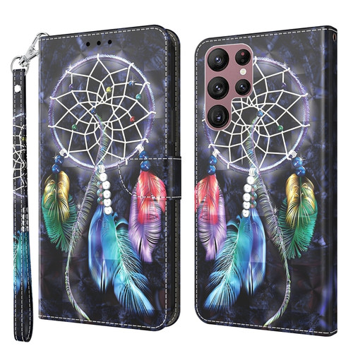 Samsung Galaxy S22 Ultra 5G 3D Painted Leather Phone Case - Colorful Dreamcatcher