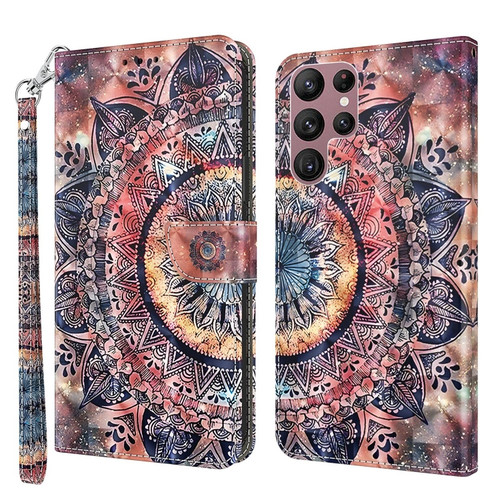 Samsung Galaxy S22 Ultra 5G 3D Painted Leather Phone Case - Colorful Mandala