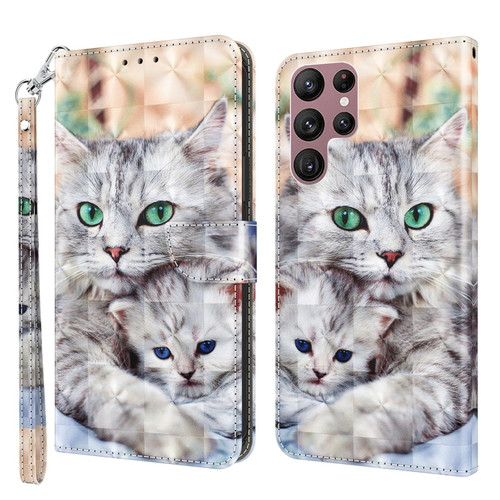 Samsung Galaxy S22 Ultra 5G 3D Painted Leather Phone Case - Two Loving Cats