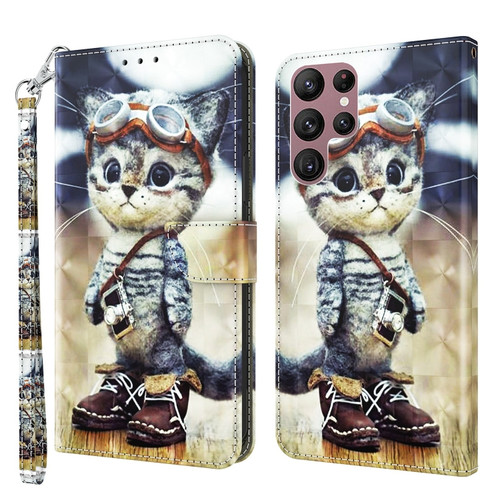 Samsung Galaxy S22 Ultra 5G 3D Painted Leather Phone Case - Naughty Cat