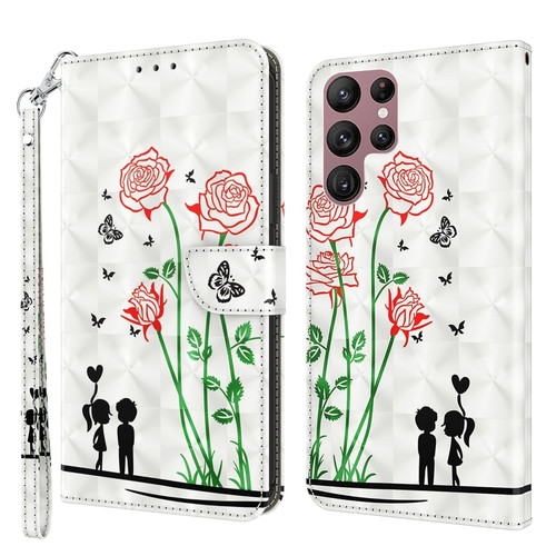 Samsung Galaxy S22 Ultra 5G 3D Painted Leather Phone Case - Couple Rose