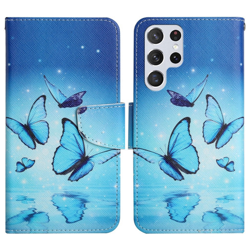 Samsung Galaxy S22 Ultra 5G Painted Pattern Horizontal Flip Leather Phone Case - Flying Butterfly