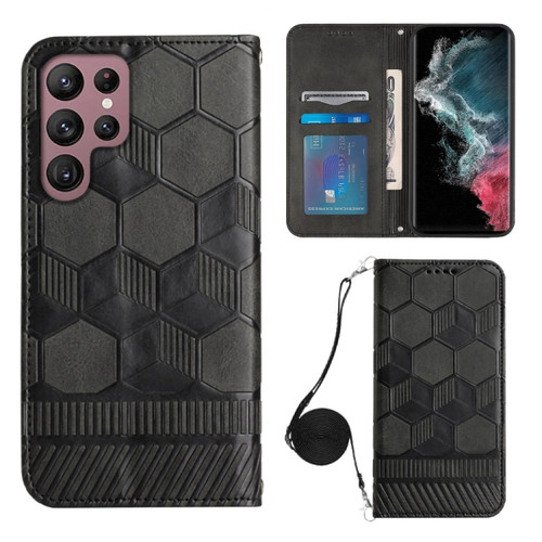 Samsung Galaxy S22 Ultra 5G Crossbody Football Texture Magnetic PU Phone Case - Black