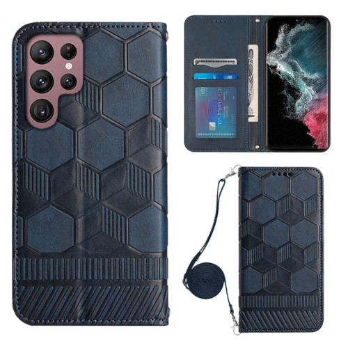 Samsung Galaxy S22 Ultra 5G Crossbody Football Texture Magnetic PU Phone Case - Dark Blue