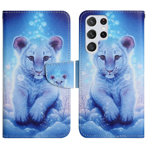 Samsung Galaxy S22 Ultra 5G Painted Pattern Horizontal Flip Leather Phone Case - Little Leopard
