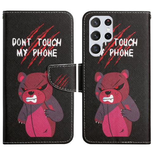 Samsung Galaxy S22 Ultra 5G Painted Pattern Horizontal Flip Leather Phone Case - Red Bear