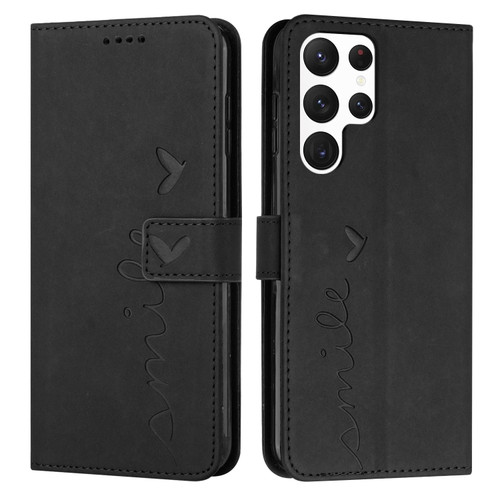 Samsung Galaxy S22 Ultra Skin Feel Heart Pattern Leather Phone Case - Black