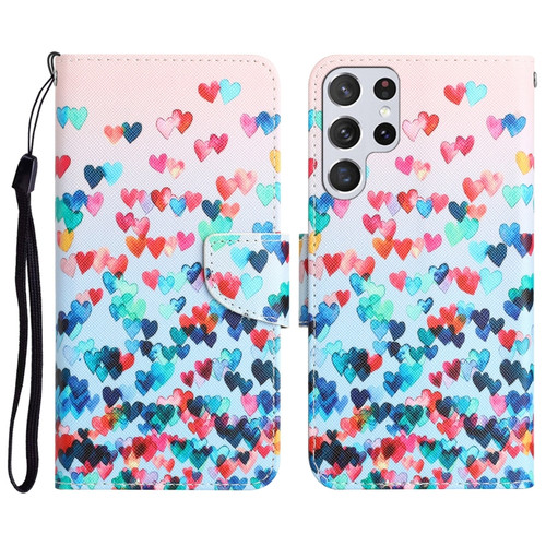 Samsung Galaxy S22 Ultra 5G Colored Drawing Leather Phone Case - Heart