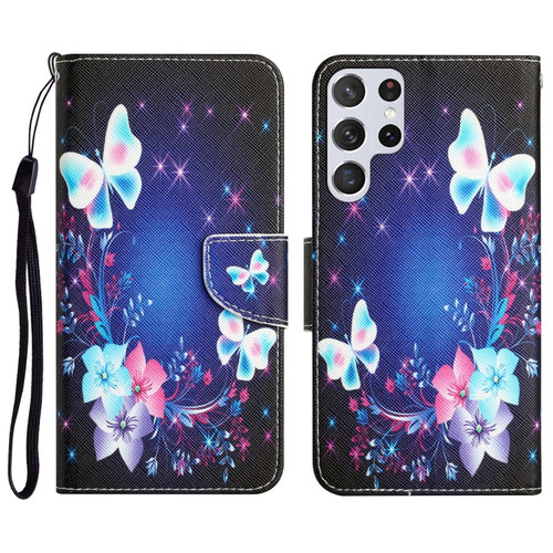 Samsung Galaxy S22 Ultra 5G Colored Drawing Leather Phone Case - Butterfly