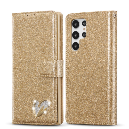 Samsung Galaxy S22 Ultra 5G Glitter Powder Love Leather Phone Case - Gold