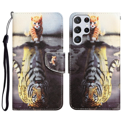 Samsung Galaxy S22 Ultra 5G Colored Drawing Leather Phone Case - Tiger