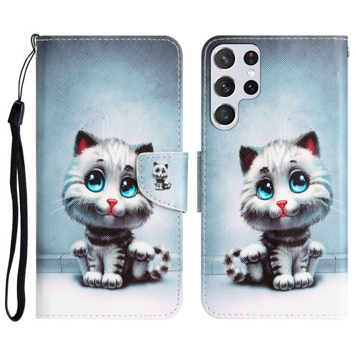Samsung Galaxy S22 Ultra 5G Colored Drawing Leather Phone Case - Blue Eyes