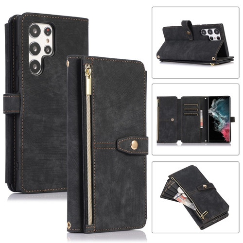 Samsung Galaxy S22 Ultra 5G Dream 9-Card Wallet Zipper Bag Leather Phone Case - Black