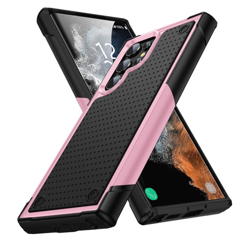 Samsung Galaxy S22 Ultra 5G PC + TPU Shockproof Protective Phone Case - Pink+Black