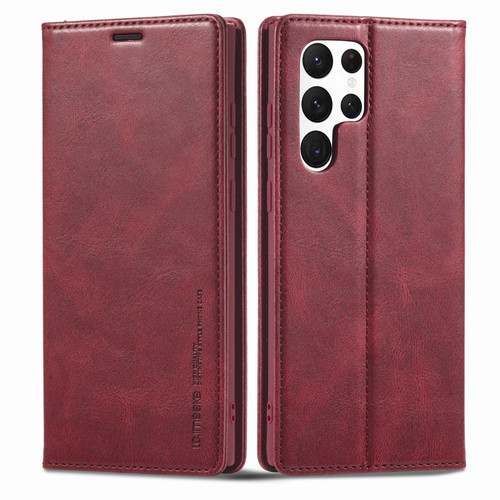 Samsung Galaxy S22 Ultra 5G LC.IMEEKE RFID Anti-theft Leather Phone Case - Red