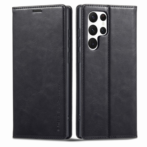 Samsung Galaxy S22 Ultra 5G LC.IMEEKE RFID Anti-theft Leather Phone Case - Black