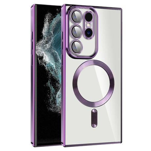 Samsung Galaxy S22 Ultra 5G CD Texture Plating TPU MagSafe Phone Case with Lens Film - Dark Purple