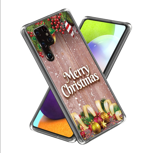 Samsung Galaxy S22 Ultra 5G Christmas Patterned Clear TPU Phone Cover Case - Christmas Theme