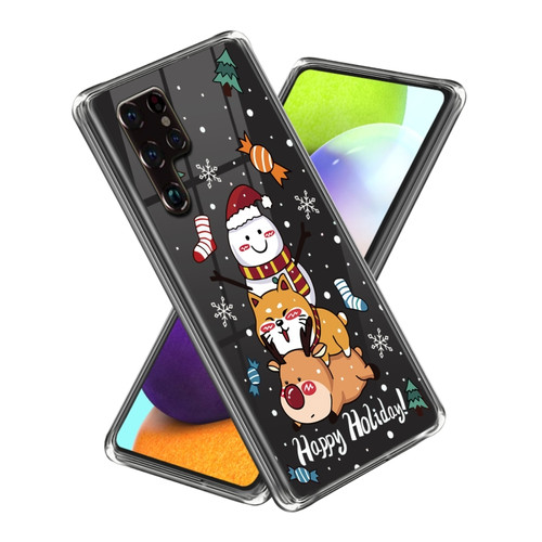Samsung Galaxy S22 Ultra 5G Christmas Patterned Clear TPU Phone Cover Case - Elk Puppy