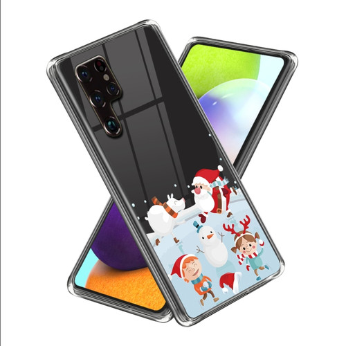 Samsung Galaxy S22 Ultra 5G Christmas Patterned Clear TPU Phone Cover Case - Fun Skating Rink