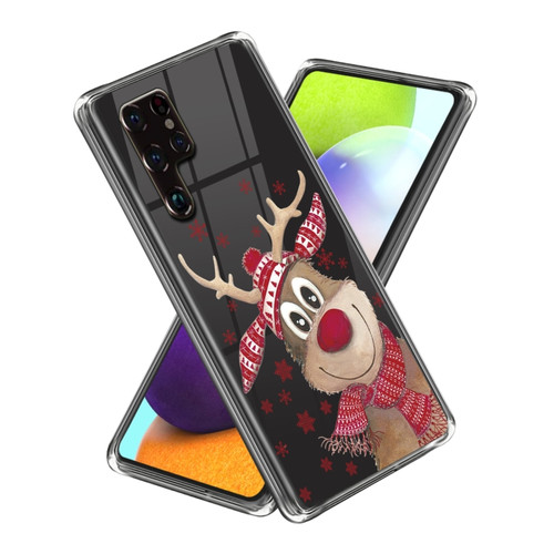 Samsung Galaxy S22 Ultra 5G Christmas Patterned Clear TPU Phone Cover Case - Funny Elk