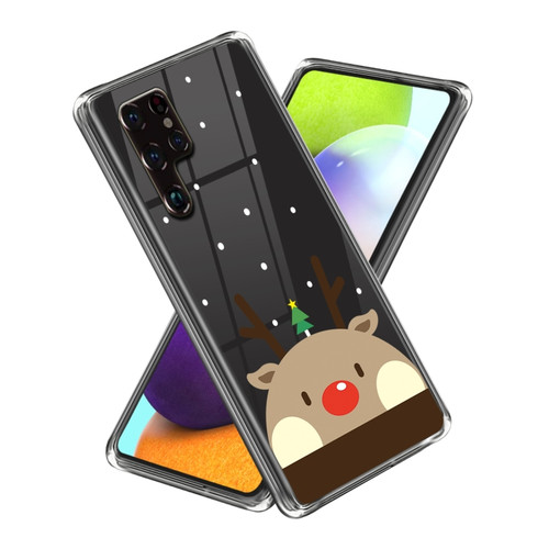 Samsung Galaxy S22 Ultra 5G Christmas Patterned Clear TPU Phone Cover Case - Big Face Elk