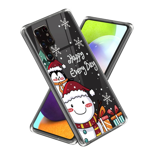 Samsung Galaxy S22 Ultra 5G Christmas Patterned Clear TPU Phone Cover Case - Penguin Yeti