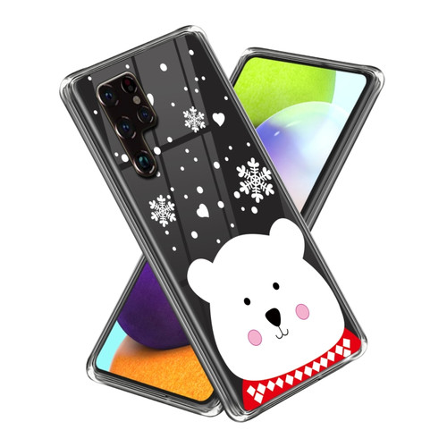 Samsung Galaxy S22 Ultra 5G Christmas Patterned Clear TPU Phone Cover Case - Snowflake Bear