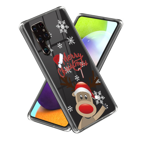 Samsung Galaxy S22 Ultra 5G Christmas Patterned Clear TPU Phone Cover Case - Cute Elk