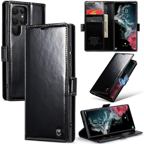 Samsung Galaxy S22 Ultra 5G CaseMe 003 Crazy Horse Texture Leather Phone Case - Black