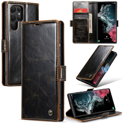 Samsung Galaxy S22 Ultra 5G CaseMe 003 Crazy Horse Texture Leather Phone Case - Coffee