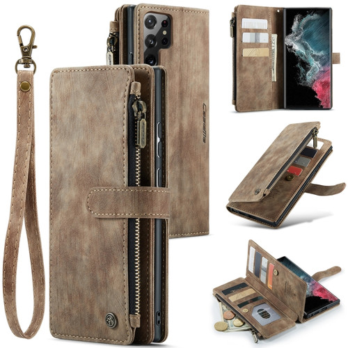 Samsung Galaxy S22 Ultra 5G CaseMe C30 Multifunctional Phone Leather Case with Holder & Card Slot & Wallet - Brown