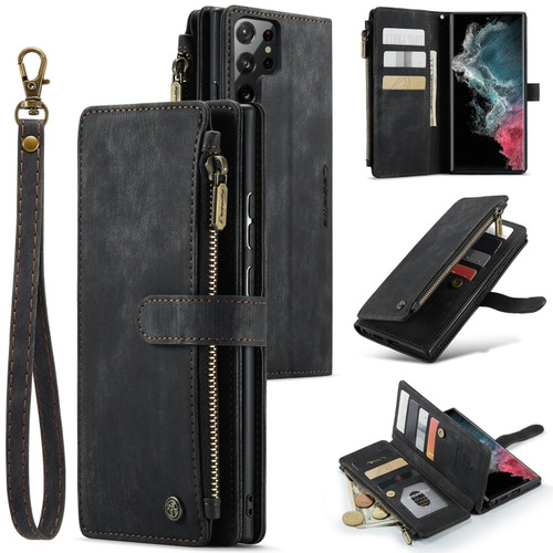 Samsung Galaxy S22 Ultra 5G CaseMe C30 Multifunctional Phone Leather Case with Holder & Card Slot & Wallet - Black