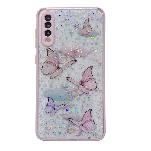 Samsung Galaxy S22 Ultra 5G Color Butterfly Glitter Epoxy TPU Phone Case - Pink