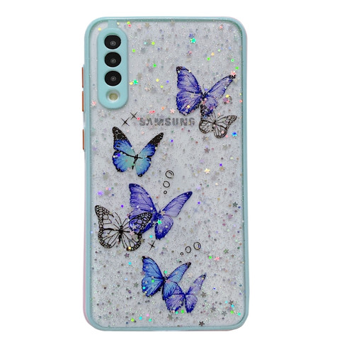 Samsung Galaxy S22 Ultra 5G Color Butterfly Glitter Epoxy TPU Phone Case - Green
