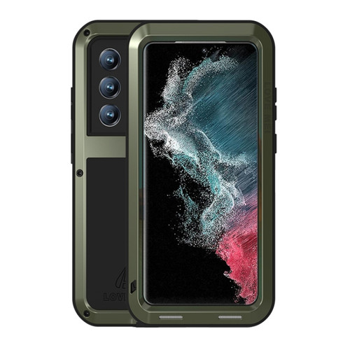 Samsung Galaxy S22 Ultra 5G LOVE MEI Metal Shockproof Waterproof Dustproof Protective Phone Case - Army Green