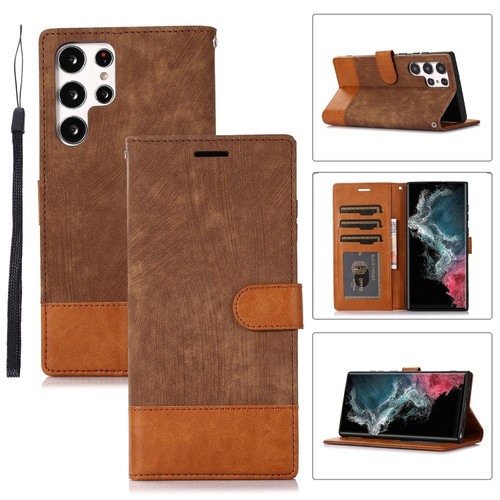 Samsung Galaxy S22 Ultra 5G Splicing Leather Phone Case - Brown
