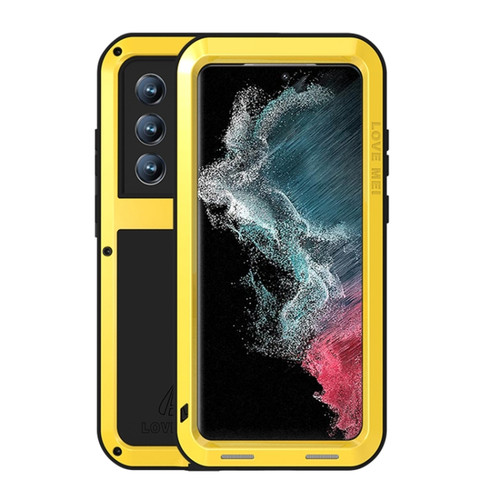 Samsung Galaxy S22 Ultra 5G LOVE MEI Metal Shockproof Waterproof Dustproof Protective Phone Case - Yellow