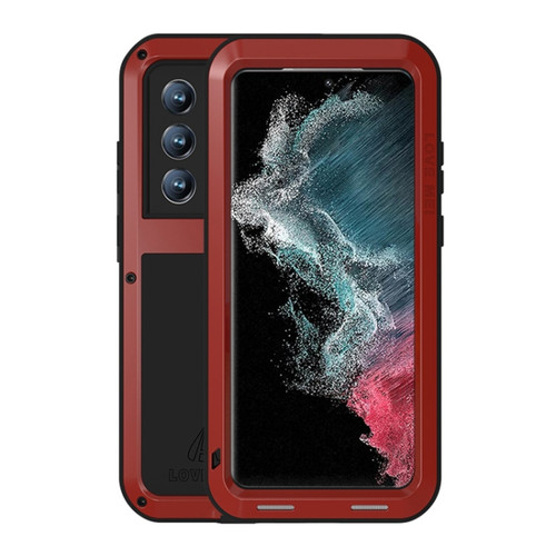 Samsung Galaxy S22 Ultra 5G LOVE MEI Metal Shockproof Waterproof Dustproof Protective Phone Case - Red