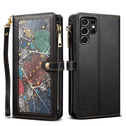 Samsung Galaxy S22 Ultra 5G ESEBLE Star Series Lanyard Zipper Wallet RFID Leather Case - Black