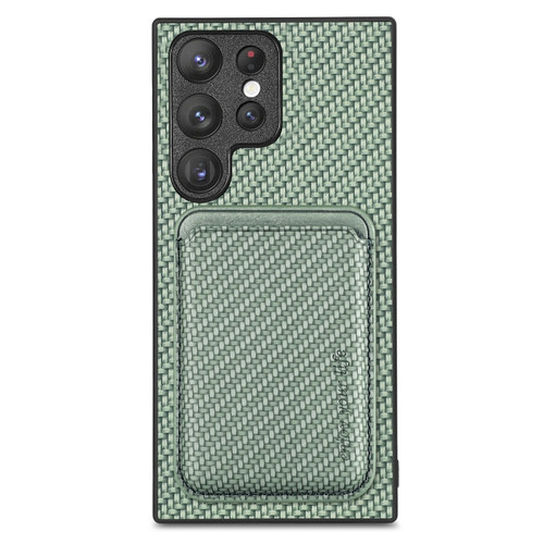 Samsung Galaxy S22 Ultra 5G Carbon Fiber Leather Card Magsafe Magnetic Phone Case - Green