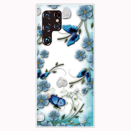 Samaung Galaxy S22 Ultra 5G Painted Pattern High Transparent TPU Phone Case - Chrysanthemum Butterfly