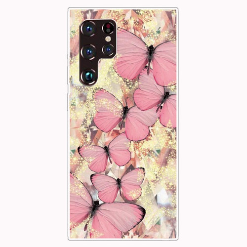 Samaung Galaxy S22 Ultra 5G Painted Pattern High Transparent TPU Phone Case - Pink Butterflies